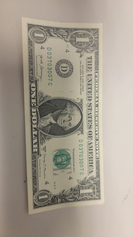 Trinary Fancy Serial Number One Dollar Bill Series 2017 A D03703007C