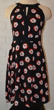 Women's ELLE Black & Coral Red Floral Sleeveless Flare Dress Sizes 2, 4, 8, 14