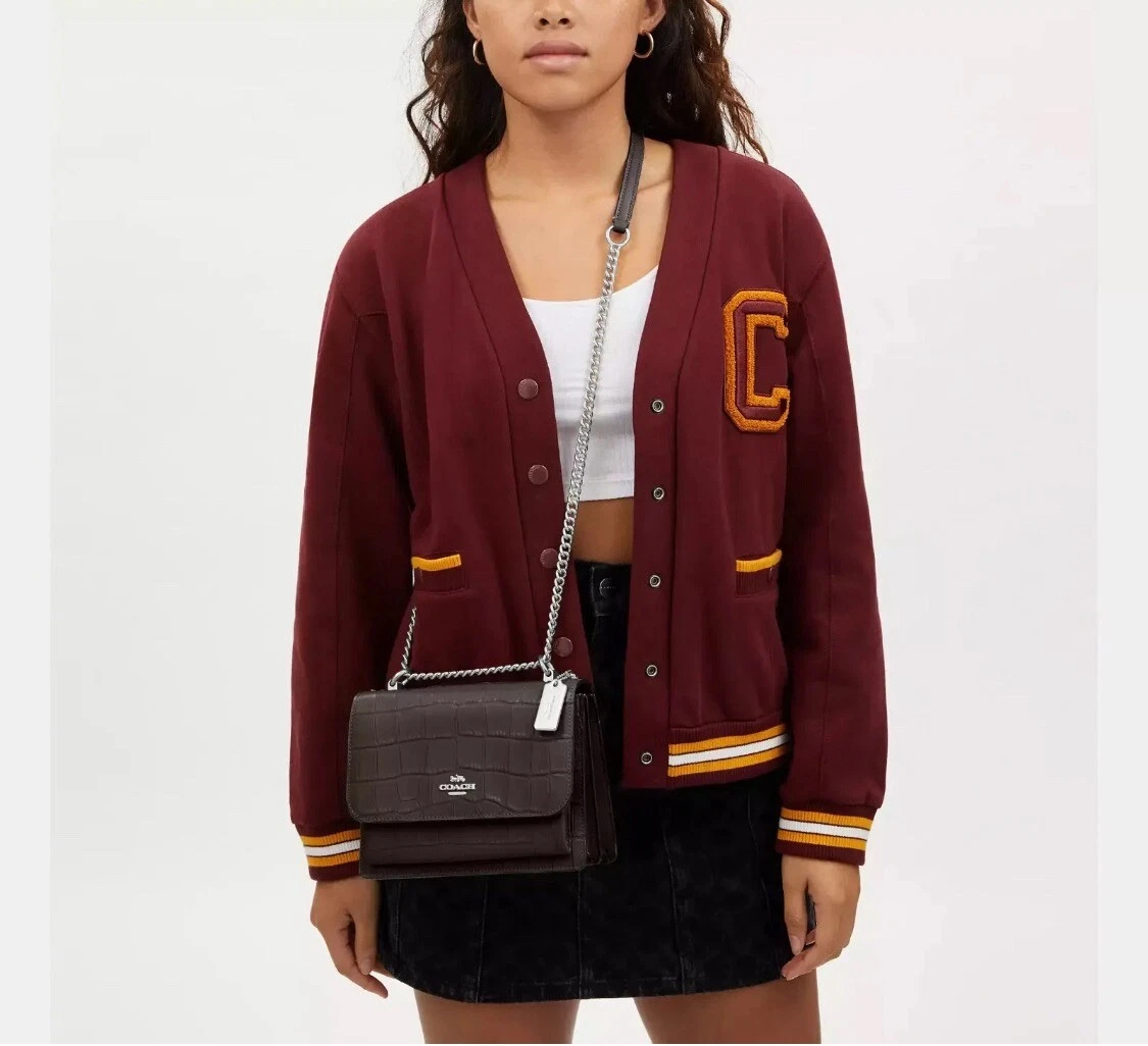 ?Tracolla Coach nuova con etichette catena in pelle trasparente in argento ametista prezzo di listino $450