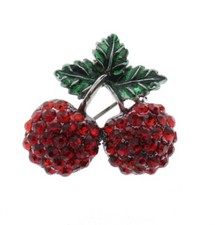 Pair of Red Cherries Rhinestone Pin Brooch Broach or Pendant