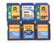 Lot Of 6x Lexar / Kodak 128MB 256MB 512MB MEGABYTE SD Camera Memory Cards