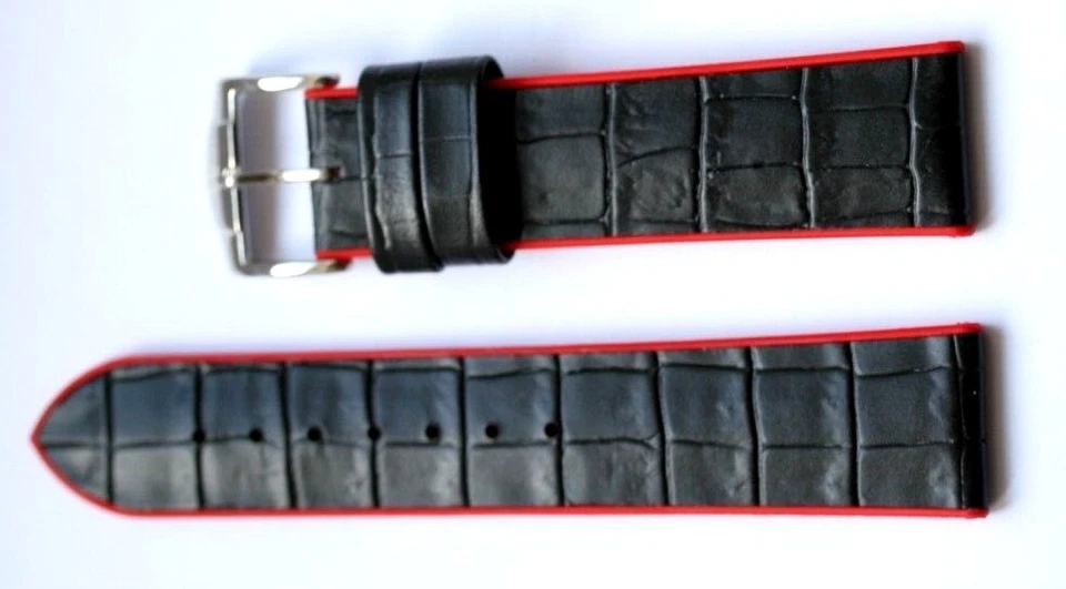 CORREA DE RELOJ HÍBRIDA DE CUERO DEPORTIVO IMPERMEABLE NEGRA/ROJA 20 MM ZRC ¡ÚLTIMA! Foto 2 de 4