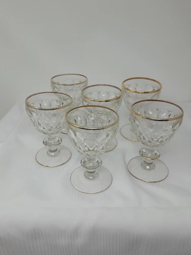 Jeanette Glass 1950's Thumbprint Stemmed Liquor Cocktail Glasses