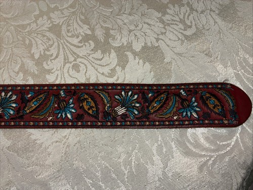 LUCKY BRAND Red Leather Belt Embroidered Floral Boho Brass Buckle XS - Picture 5 of 6