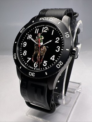 Ralph Lauren Polo Pony Player 42mm Black Dial & PVD Steel Watch w/ Box & Papers