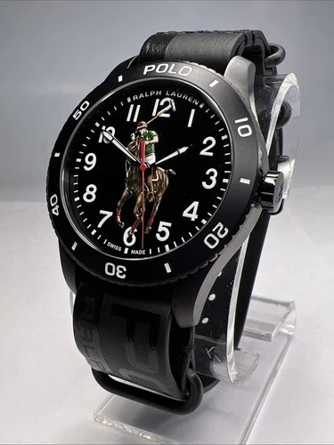 Ralph Lauren Polo Pony Player 42mm Black Dial & PVD Steel Watch w/ Box & Papers