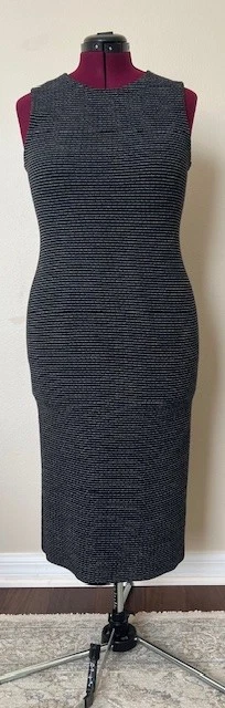 Theory Koldeen O Noble 羊毛 Midi 连衣裙条纹黑色豪华职业 M 码全新 — 第 2/4 张图片