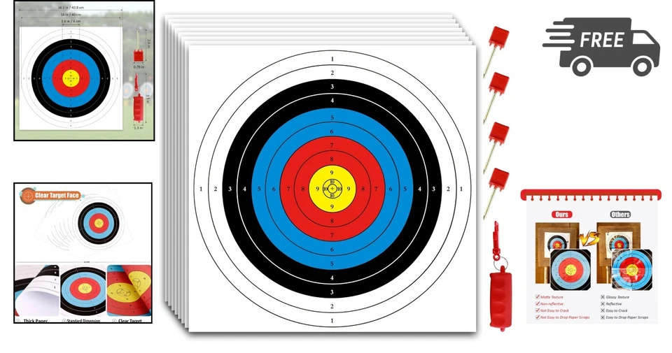 Бумажные тренировочные мишени для лука и стрел 50 шт. 16x16 дюймов - Изображение 2 из 4