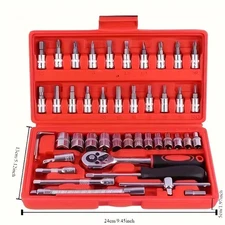 46 Pieces 1/4 inch Drive Socket Ratchet Wrench Set, with Bit Socket Set Metric