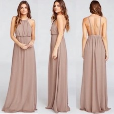 Show Me Your Mumu Amanda Maxi Dress Women's Small Taupe Minimalist Evening Party