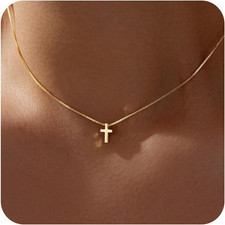 Easter Basket Stuffer Cross Necklace for Women Girls, Dainty 14K Gold Silver Pla