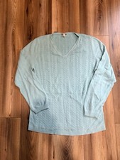 Talbots V-neck Sweater Women s Large Aqua Cotton Summer Lightweight