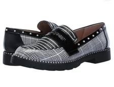 Betsey Johnson DARIAN Pearls Sequins Plaid Patent Leather Loafer Shoes Wm's 7