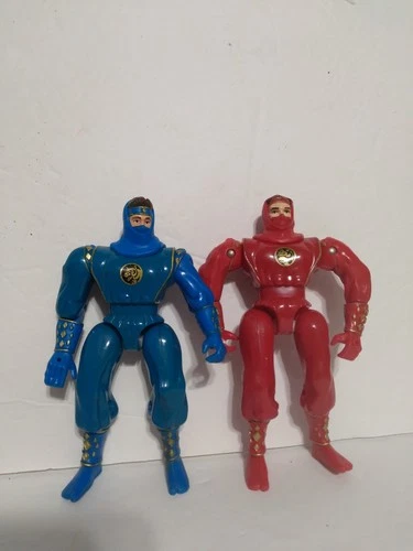 Vintage 1990s Mighty Morphin Power Rangers NINJA Action Figures Red and Blue