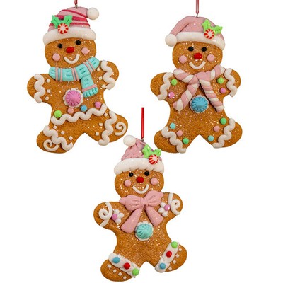 Kurt Adler Pastel Candy Gingerbread Man Ornament Set D4762