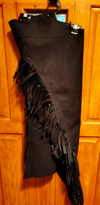 Unisex Youth Large Black Suede Leather Fringe Full-Zip Western Chaps