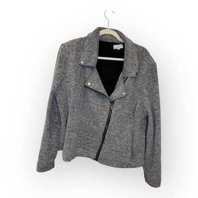 LOFT Plus Moto Jacket Gray Textured Zip Up Classic Streetwear Cozy Plus Size 20