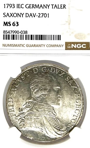 German States Saxony 1793 IEC Taler Coin NGC MS 63 F.STG/STG Thaler UNC/BU RARE