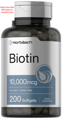 Horbaach Biotin 10000 mcg | 200 Softgels with Vitamin 200 Count (Pack of 1)