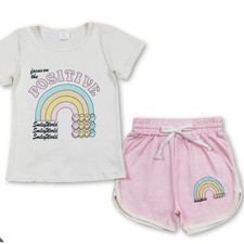 Smiley World Kids Rainbow Positive Vibes T Shirt and Shorts Set 2T