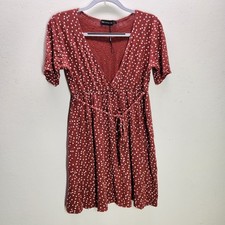 Pretty Little Thing Women's Size 12 Terracotta Polka Dot Short Sleeve Dress