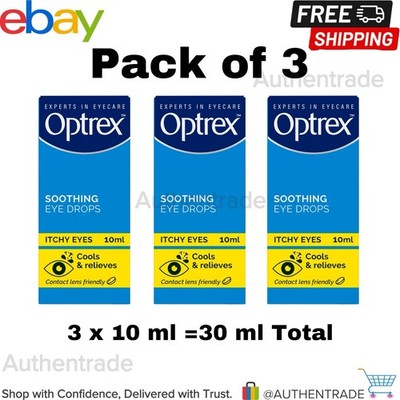 3 x Optrex beruhigende Augentropfen für juckende Augen 10 ml - (insgesamt 30 ml )