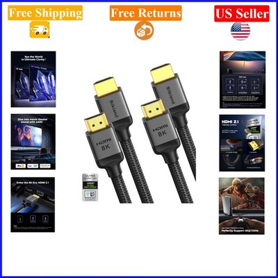 10FT HDMI 2.1 Cable 2-Pack, Ultra High Speed, 8K/4K HDR, Braided, Grey
