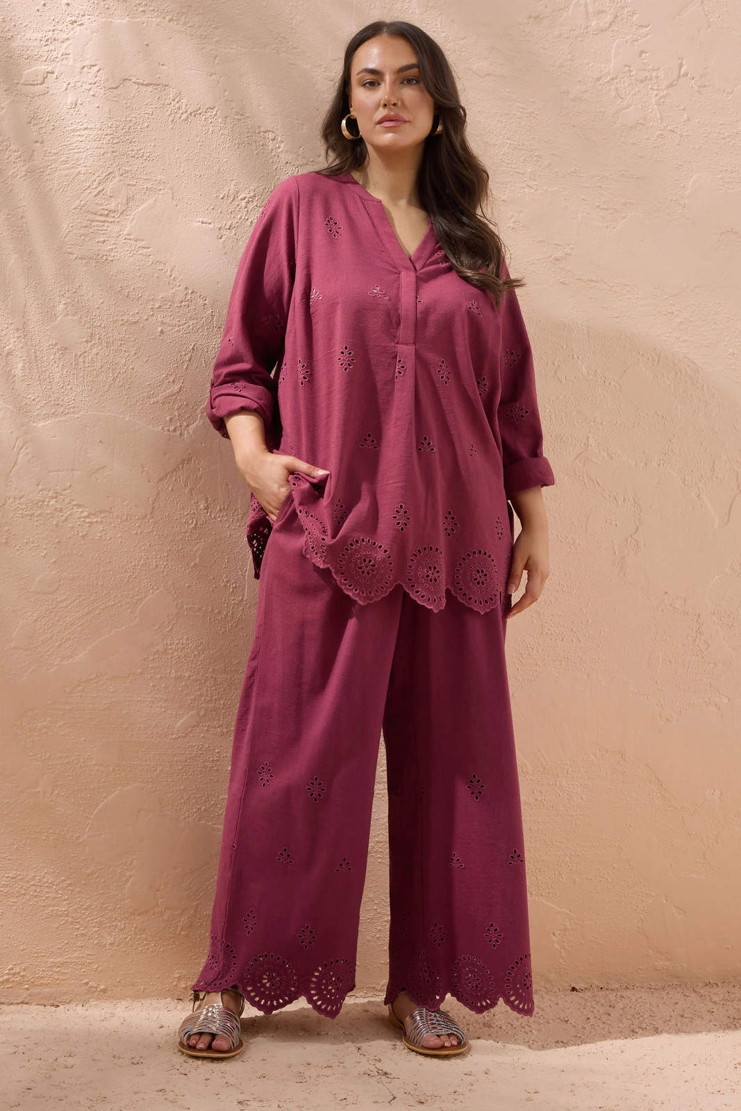 Evans Curve Women's Plus Size Broderie Hem Linen Trousers