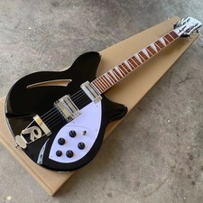 6 String Semi Hollow Body Black Color Electric Guitar 24 Frets Rosewood