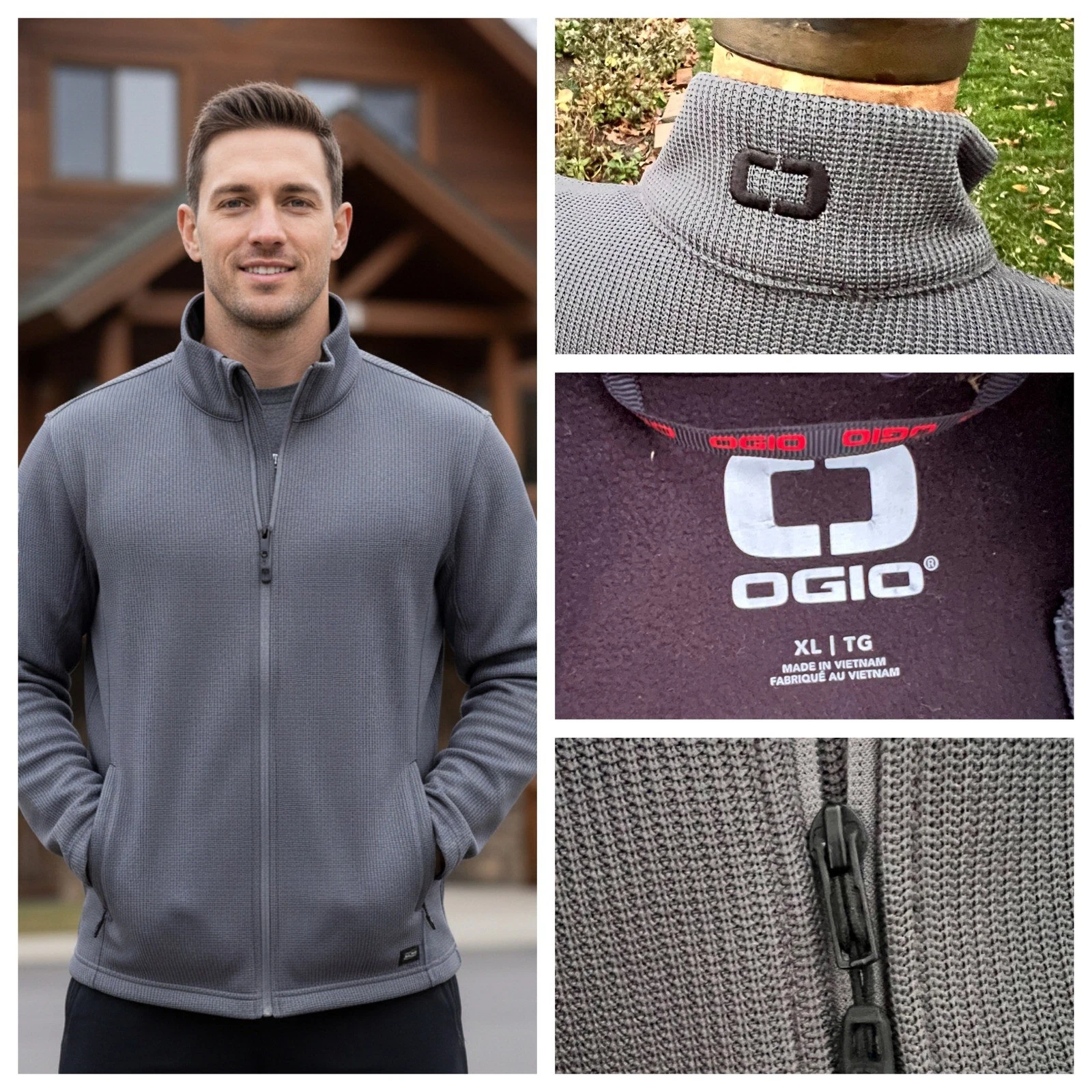 OGIO Grit Jacket Men Fleece Performance Utility Cadet Collar Gray Full Zip XLT