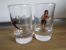 2 x Sailor Jerry Rum Shot Glasses Bluebird & Hula Girl
