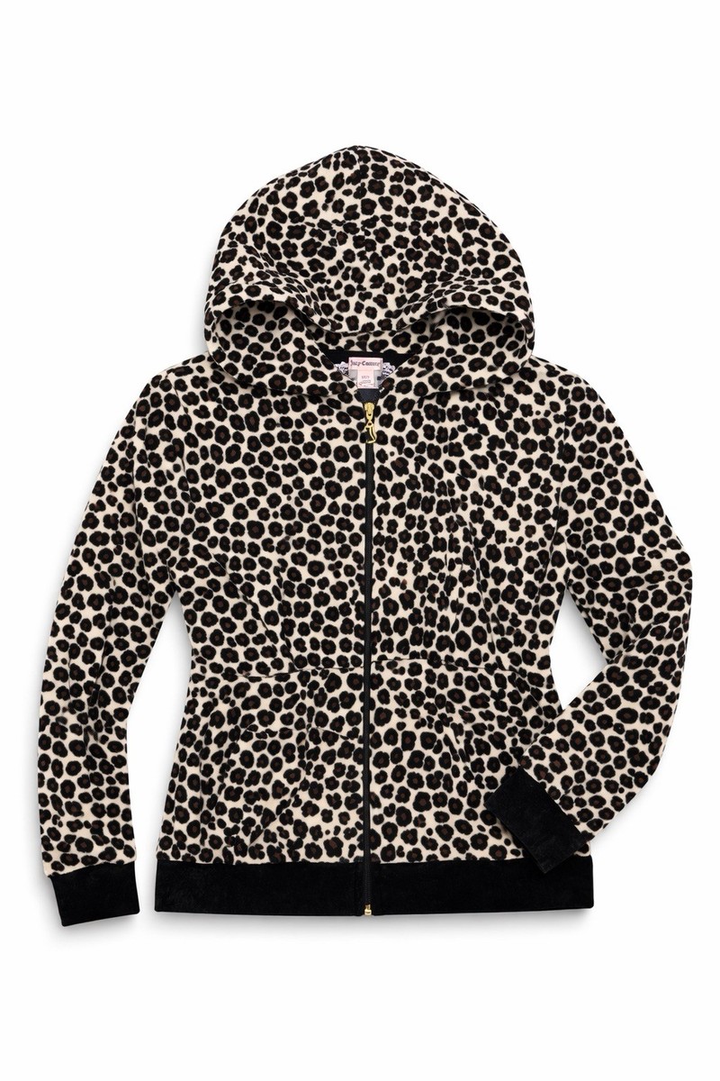 Juicy Couture Velvet Velour Track Jacket Hoodie Full Zip Leopard
