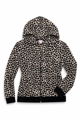 Juicy Couture Velvet Velour Track Jacket Hoodie Full Zip Leopard