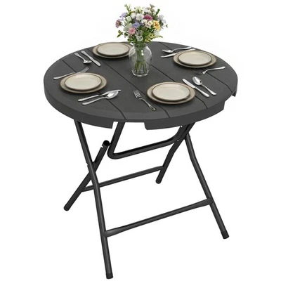 Gartentisch, Runder Klapptisch, Ø80 cm Beistelltisch für 4 Personen für Balkon - Bild 1 von 4