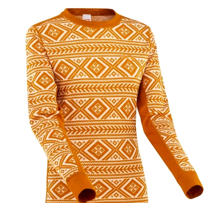 Kari Traa Lokke Base Layer Shirt Top Merino Wool Orange Fair Isle sz S
