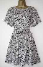 PRETTYLITTLETHING WHITE BLACK DALMATION PRINT JERSEY SMOCK SUN DRESS SIZE 14