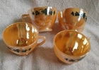 Anchor Hocking Fire King  Peach Luster Ware Green Ivy Punch Bowl Cups  Set of 4