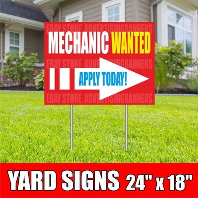 MECHANIC WANTED APPLY TODAY Yard Sign with H-Stakes Repair Service Hiring Job