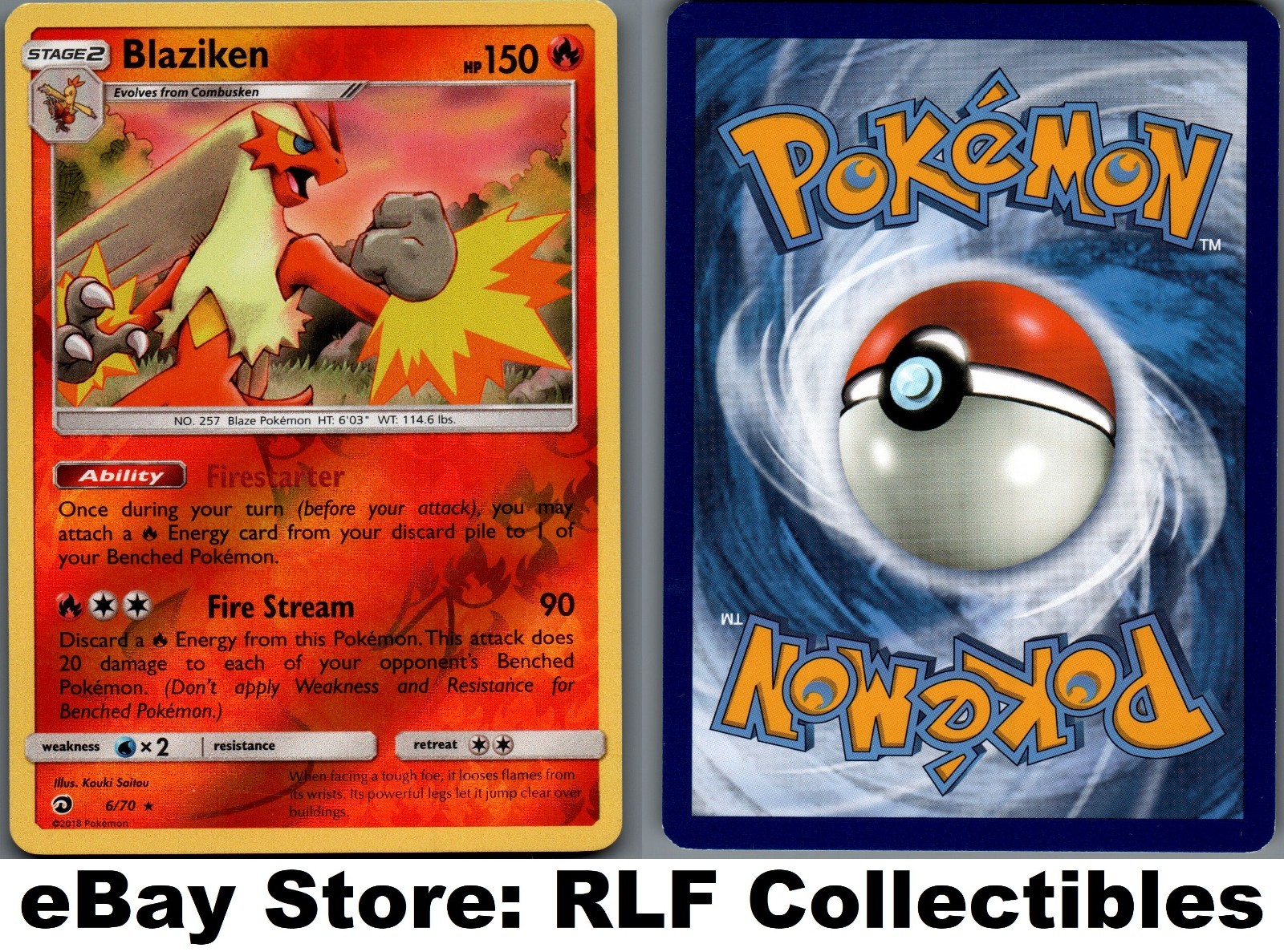 2018 Pokemon, S&M Dragon Majesty, #6/70 Blaziken, Reverse Holo Rare