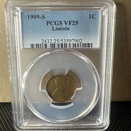 1909-S Wheat Penny, PCGS Graded VF 25, Nice key date example