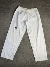 Vintage Adidas Track Pants Mens L White Twill Elastic Waist Pockets Tapered Fit