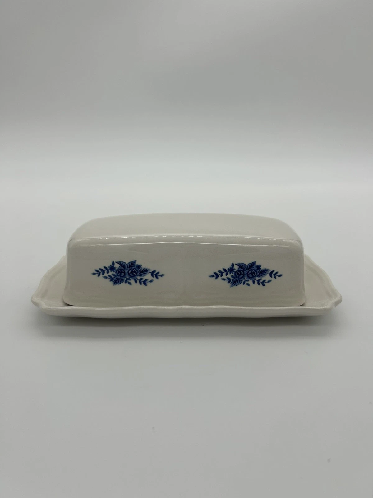 Vintage Federalist Ironstone Butter Dish Japan 4238 Blue White Floral