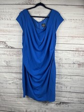 Adrianna Papell Dress Womens 24W Blue Cowl Neck Ruched Sheath Cocktail Formal