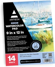 ARTEZA Watercolor Paper, 14 Sheets, 9X12 Inches Water Color Paper, 140Lb/300Gsm,