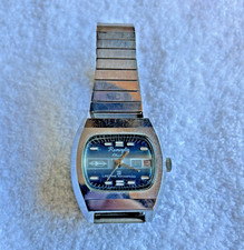 Vintage Remington Electra Blue Face Stainless Steel Date Hong Kong Watch
