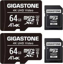 64GB Micro SD Card 2-Pack, A1 V30 4K Video Recording, Surveillance Security Cam