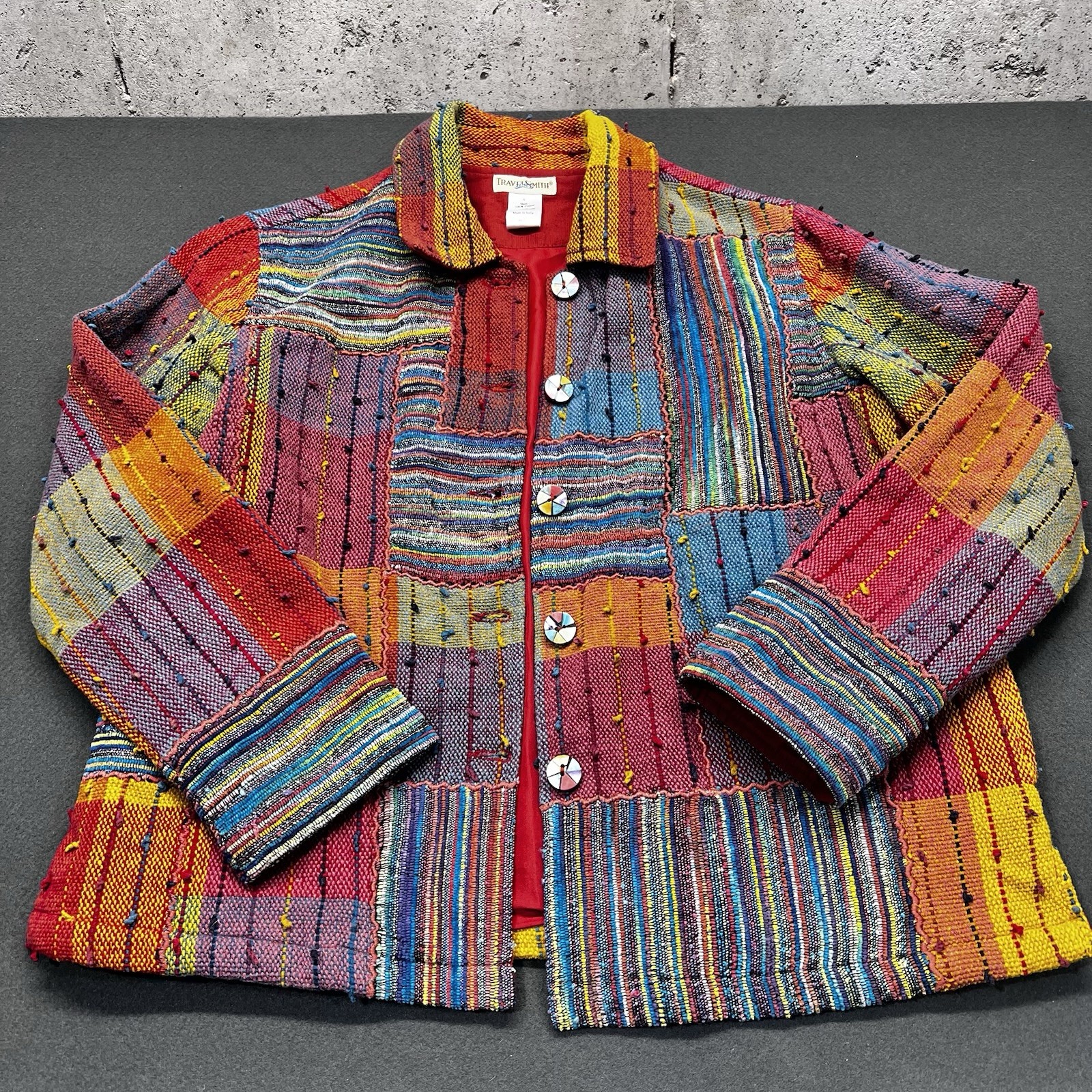 Travel Smith Patchwork Button Up 100% Cotton Blaz… - image 1