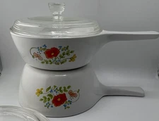 Corning Ware Menuette Wildflower Saucepans 1 Pt 1.5 Pt with Lids
