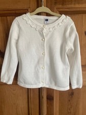 Janie and Jack Girls 2T White Cardigan Pearl Buttons Embroidered Neckline Soft