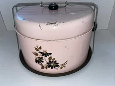 Vintage 1950s Pink Metal 2 Tier Cake & Pie Carrier Keeper Saver Handle